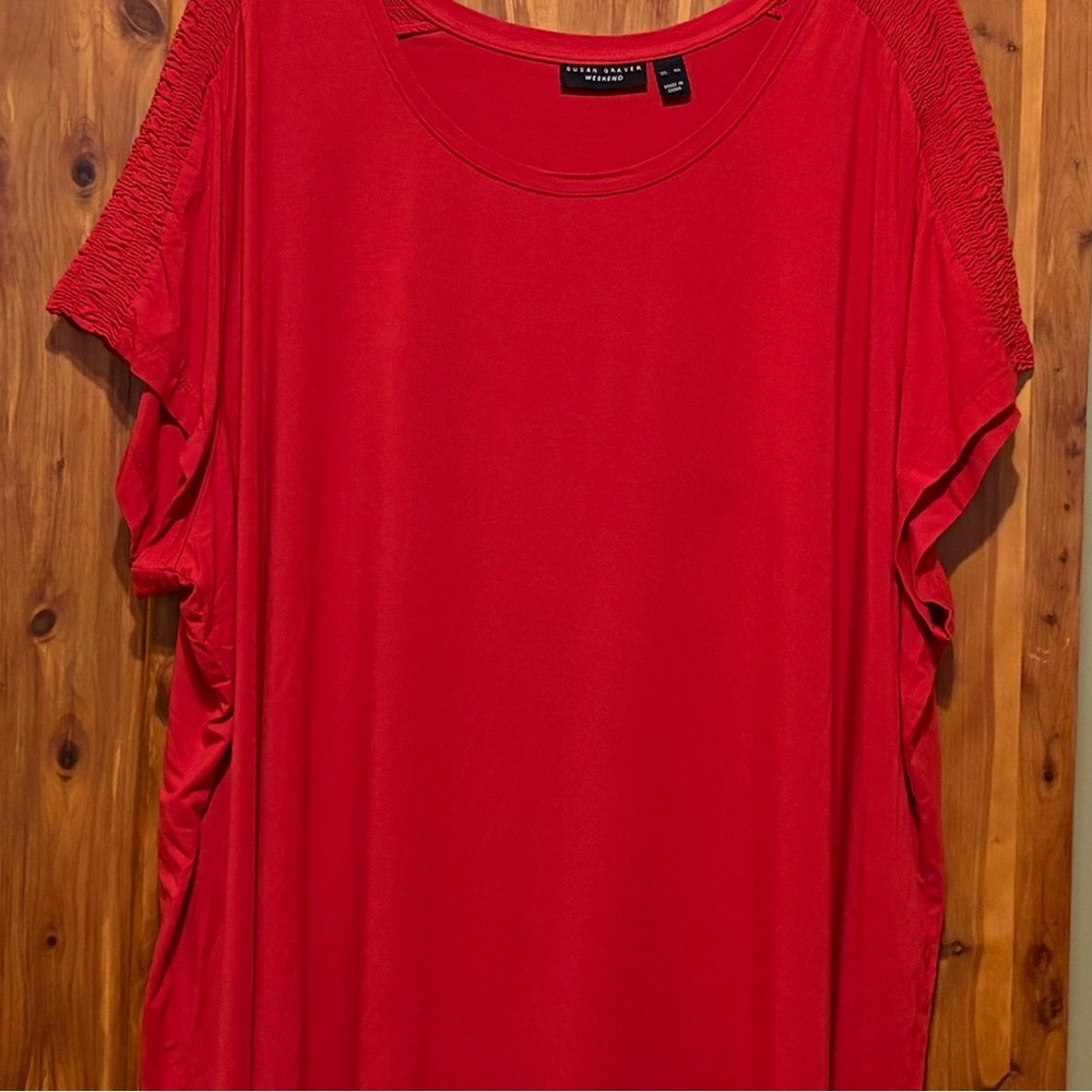 Susan Graver Weekend Ruched Cap-Sleeve Top